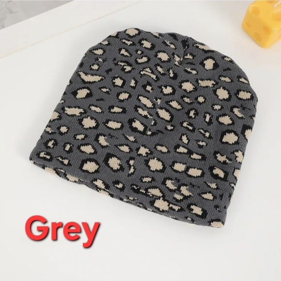 Leopard Print Beanie - Pink, Tan, White, Grey Eaveless - Picture 9 of 16